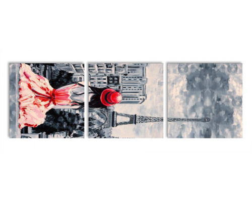 Модульная картина "Париж в черно-красном цвете" 35х110 N372