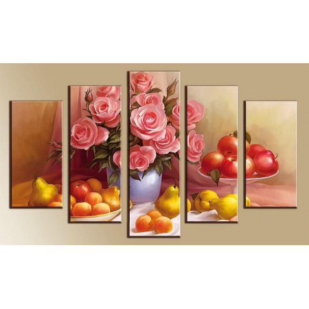 Модульная картина "Натюрморт розы в вазе и фрукты" 80х140 М1002