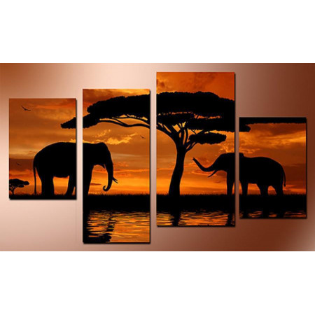 Модульная картина "Слоны на закате" 80х130 чт653