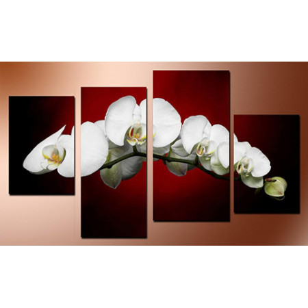 Модульная картина "Белые орхидеи на красно-черном фоне" 80х130 чт640