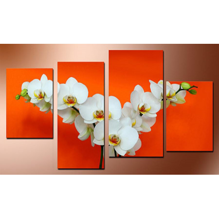Модульная картина "Веточки орхидеи на оранжевом" 80х130 чт637