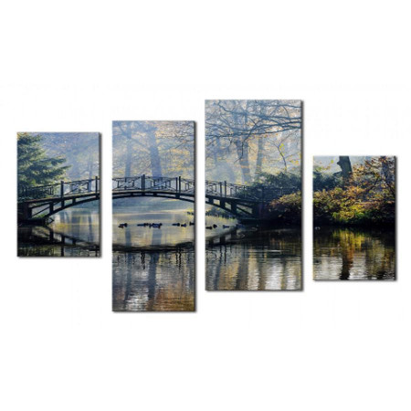 Модульная картина "Мост над лесным прудом" 80х130 чт496