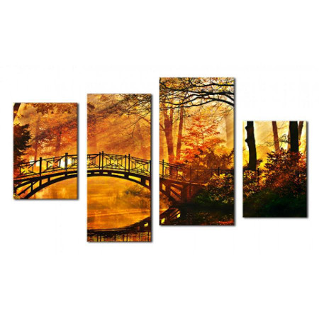 Модульная картина "Мост в лесу на закате" 80х130 чт483