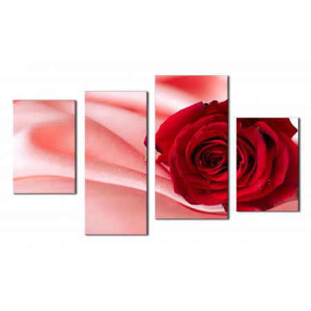 Модульная картина "Красная роза и розовый шелк" 80х130 чт412
