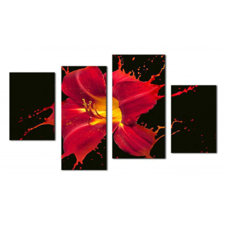 Модульная картина "Красная лилия брызги" 80х130 чт400
