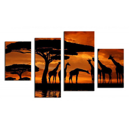 Модульная картина "Жирафы на закате"  80х130 чт360