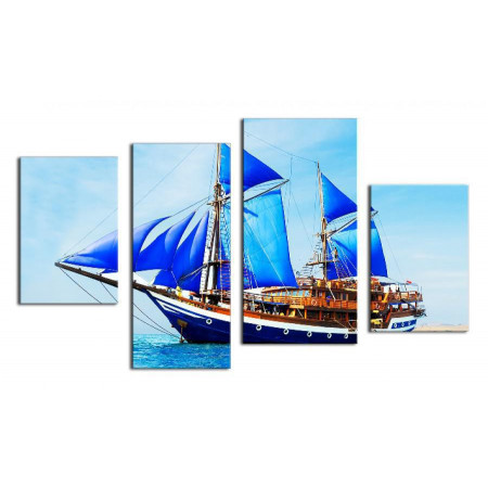 Модульная картина "Корабль с синими парусами" 80х130 чт358