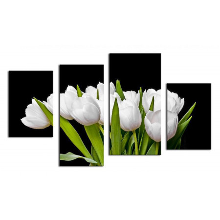 Модульная картина "Букет из белых тюльпанов на черном фоне" 80х130 ЧТ327