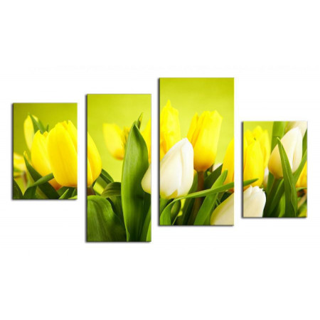 Модульная картина "Белые тюльпаны в букете с желтыми" 80х130 ЧТ198