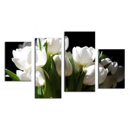 Модульная картина "Белые тюльпаны на черном" 80х130 ЧТ41