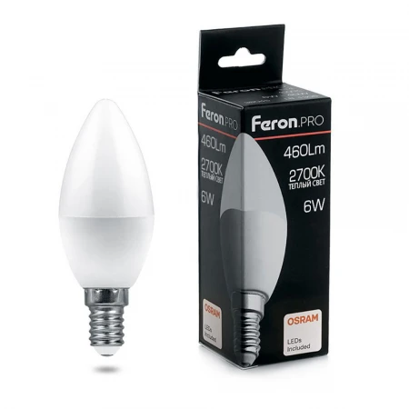 Лампа светодиодная Feron.PRO LB-1306 Свеча E14 6W 2700K OSRAM LED