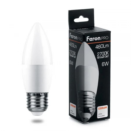 Лампа светодиодная Feron.PRO LB-1306 Свеча E27 6W 2700K OSRAM LED