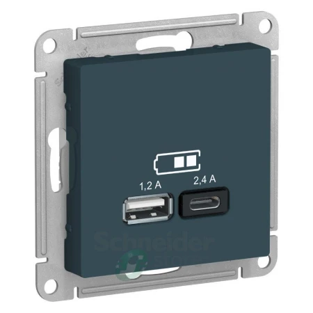 ATN000839 - ATLASDESIGN USB РОЗЕТКА A+С, 5В/2,4 А, 2х5В/1,2 А, механизм, ИЗУМРУД