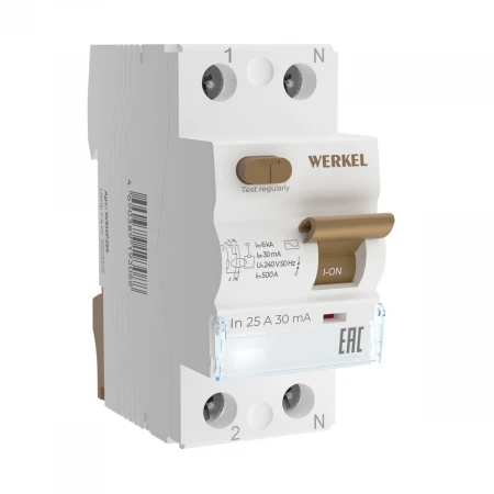 Устройство защитного отключения Werkel 1P+N 25A 30mА АС 6kА W912P256 4690389193088