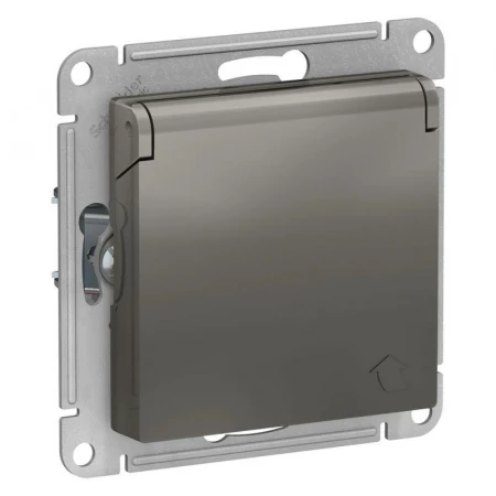 Розетка 2К+З Systeme Electric AtlasDesign 16A 250V со шторками и крышкой сталь ATN000946