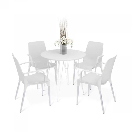 Обеденная группа Sheffilton SHT-DS199 белоснежная шагрень/хром лак/белый 7466349401