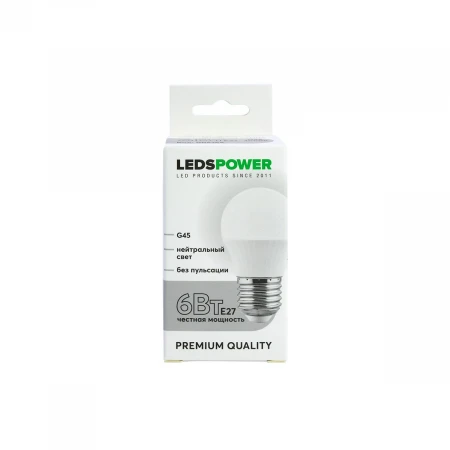 Светодиодная лампа LEDS POWER G45 E27 6Вт 4000К 006765