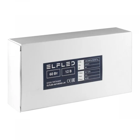 Адаптер сетевой ELFLED 12В, 5A, 60W (черный корпус) с проводом, со штекером 5,5мм ELFLED-Ad12E060-JH