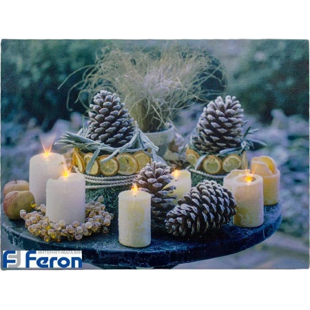 Световая картина "зимний натюрморт с шишками", lt116