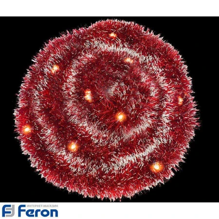 Гирлянда светодиодная мишура на батарейках "красный с белым", cl800